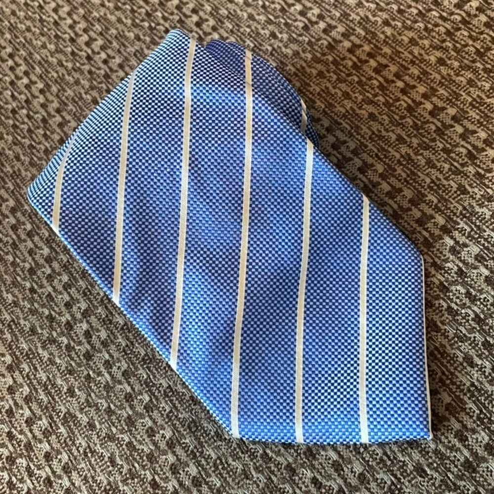 Paul Smith Silk Tie Mens Blue White Striped Hand Made Repp Luxury Business